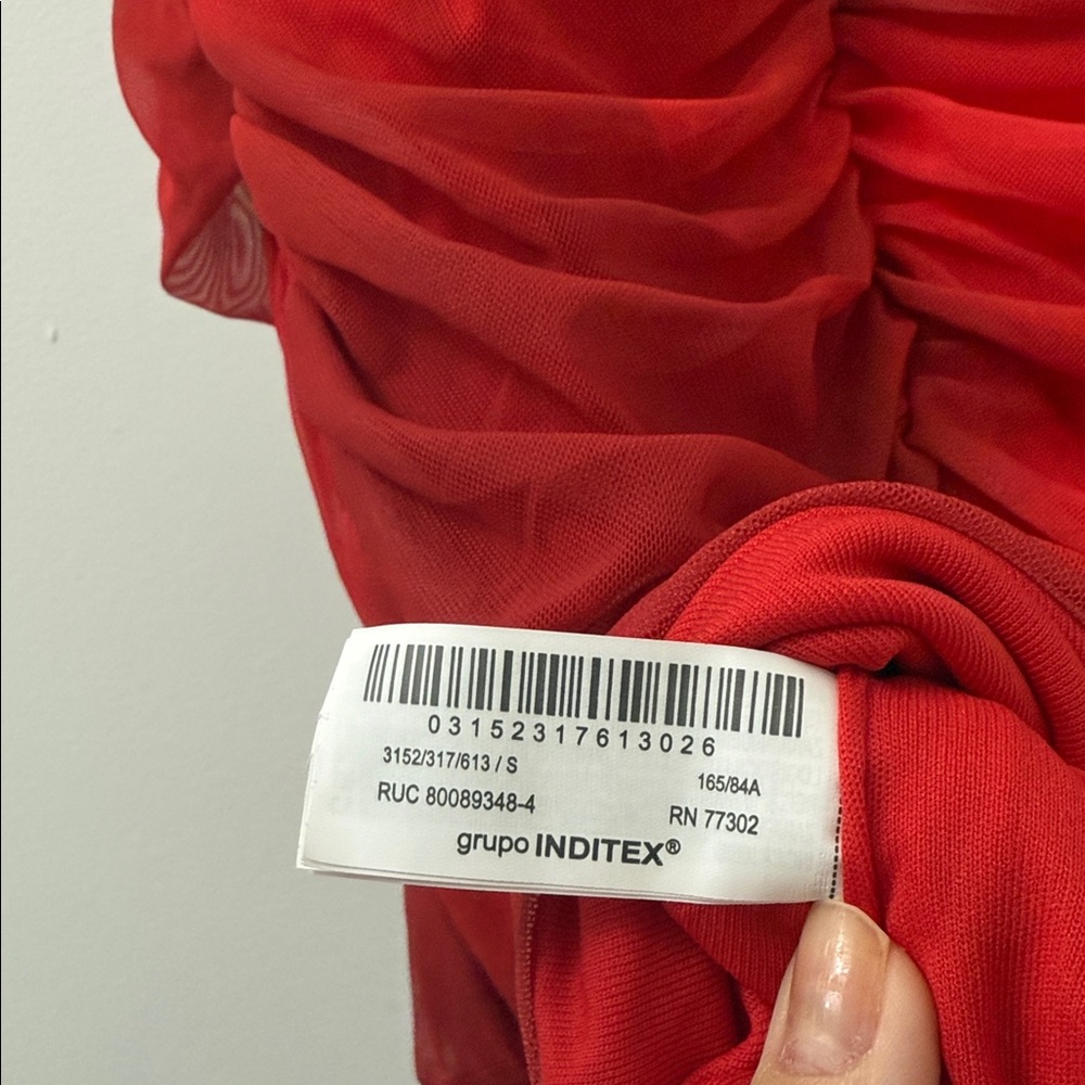 Red Off-Shoulder Ruched Dress - Picture 6 of 6